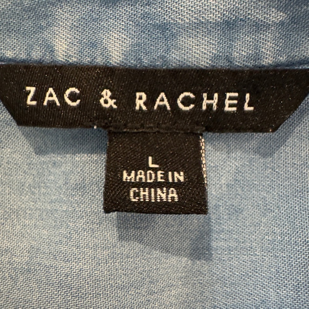 Zac Rachel Chambray Tunic Top L Button Front Roll Tab Sleeve Lyocell Lagenlook - Picture 6 of 10